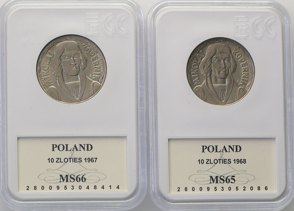 PRL. Zestaw monet 10 złotych M. Kopernik 1967, 1968 - 2 sztuki